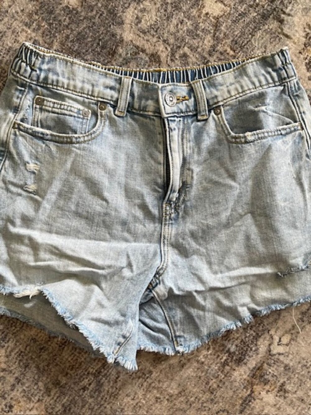 Aerie Women's Small Light Wash Distressed Denim Cut Off Shorts Elastic Back T13